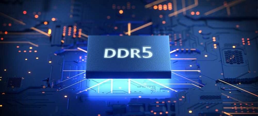Obrazek przedstawia moduł pamięci DDR5, symbolizujący generację pamięci komputerowej – RAM DDR5 MSI Stealth 18 HX AI A2XWJG-033PL