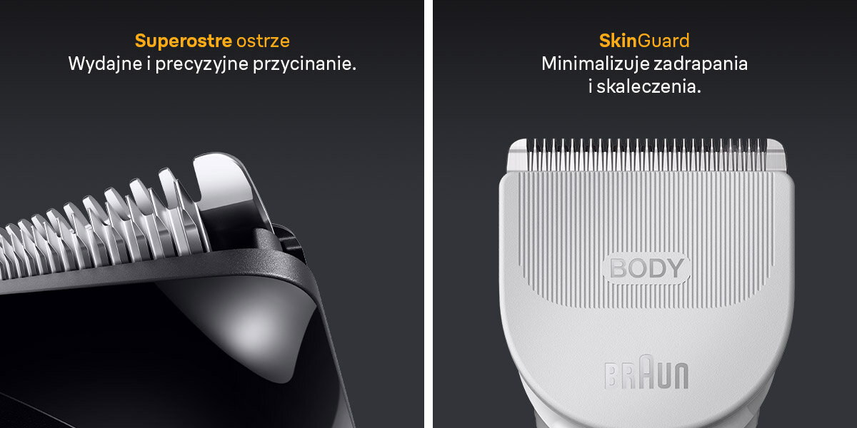 Trymer BRAUN Multigroom Seria 5 AIO5560 napis superostre ostrze wydajne i precyzyjne przycinanie skinguard minimalizuje zadrapania i skaleczenia