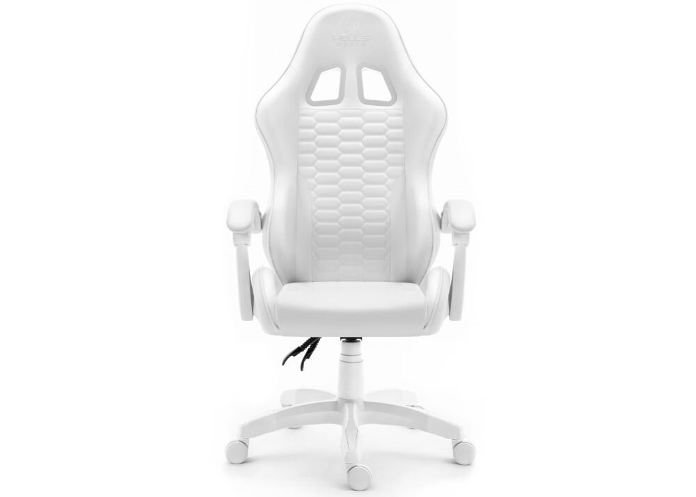 Fotel HELL'S CHAIR HC-1000 Ekoskóra Biały prezentacja fotela od przodu na białym tle wymiary stabilność