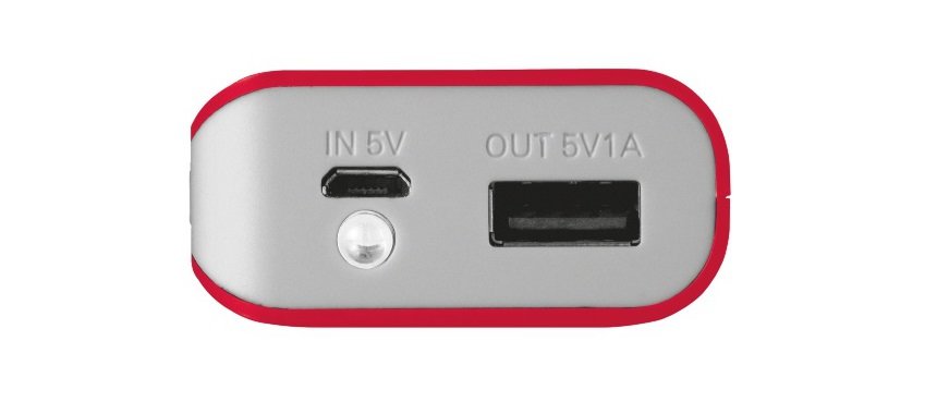 Powerbank TRUST Primo Urban Revolt 4400 mAh Czerwony widok gniazda latarka