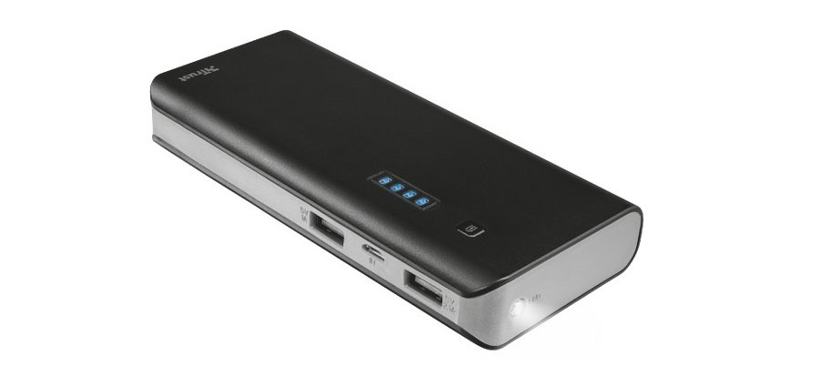 Powerbank TRUST Primo 10000 mAh Czarny widok latarka front