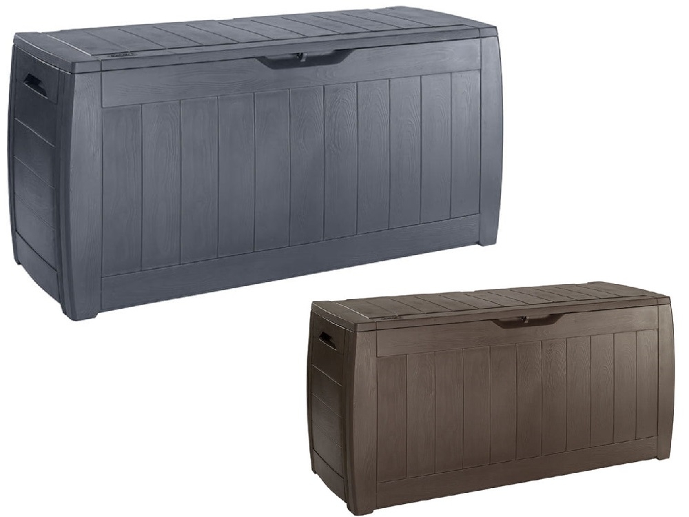 Skrzynia ogrodowa KETER Hollywood z wysokiej jakości materiału EVOTECH imituje naturalny splot rattanowy nie wymaga konserwacji system JUST CLICK AND GO montaż na zatrzaski