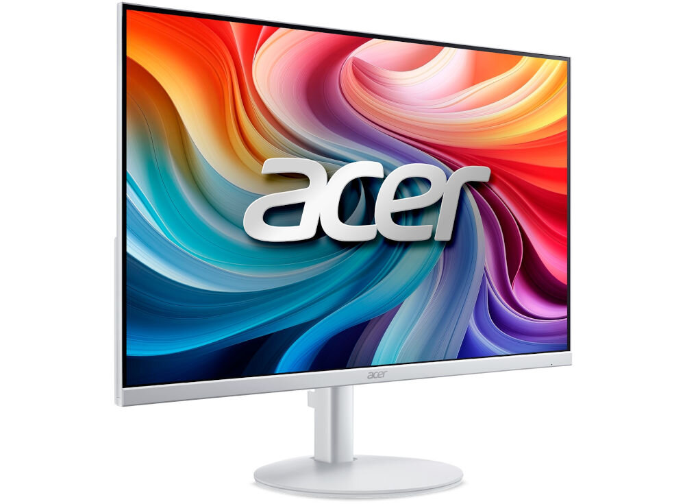 Monitor ACER SA273G0WI 27 cali 1920x1080px IPS 120Hz 1ms [VRB] prezentacja monitora od przodu pod kątem na białym tle 99% palety sRGB realistyczne intensywne kolory immersja przyjemny dla oka obraz