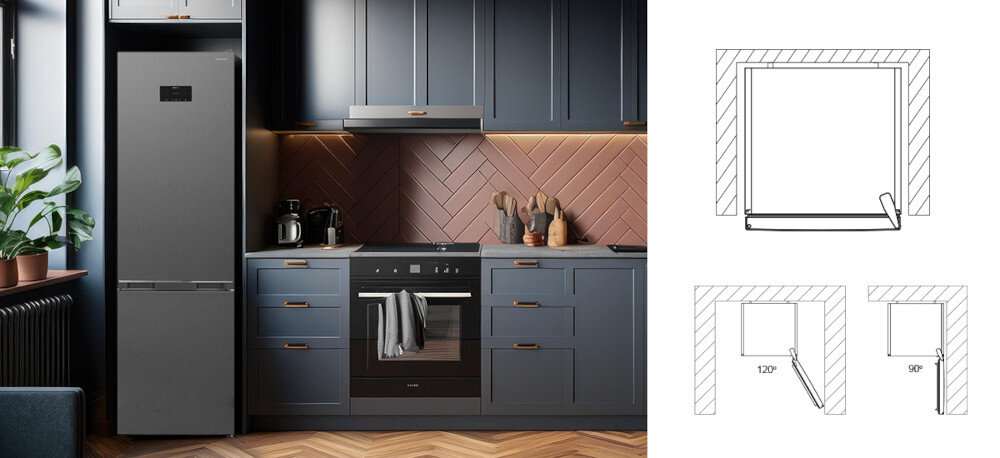 LODÓWKA SHARP SJ-FBA05DHXLE-EU Ustaw tam gdzie chcesz zmiana kierunku otwierania drzwi kąt 90 stopni