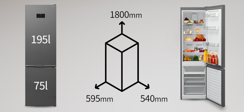 LODÓWKA SHARP SJ-FBA05DHXLE-EU wymiary wnętrze dużo miejsca pojemność komór
