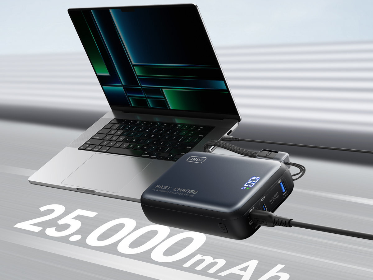 Powerbank INIU Leopard Power 25000 mAh ogniwu wysokiej gęstości TinyCell™ technologii HyperStack™ dużą pojemność (25000 mAh)kompaktowej formie (11 x 7 x 3,6 cm) - powerbank z laptopem