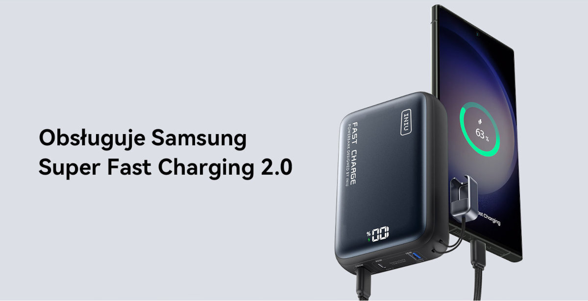 Powerbank INIU Leopard Power 25000 mAh 100 W ładować dwa urządzenia równocześnie 25 minut MacBooka Pro 14 do około 42% iPhone’a 16 aż do około 60% - powerbank z telefonem samsung