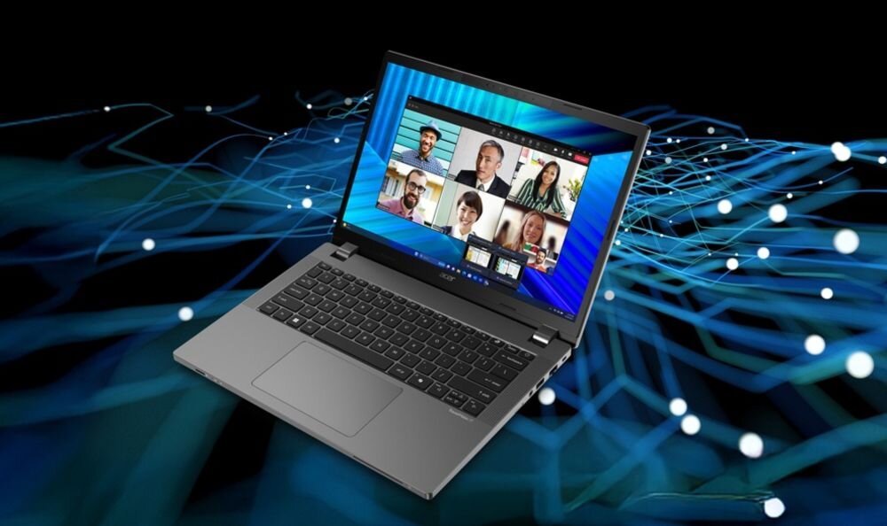 Laptop ACER Aspire z funkcją Copilot wyświetla interfejs AI na ekranie podczas pracy biurowej i organizacji zadań.