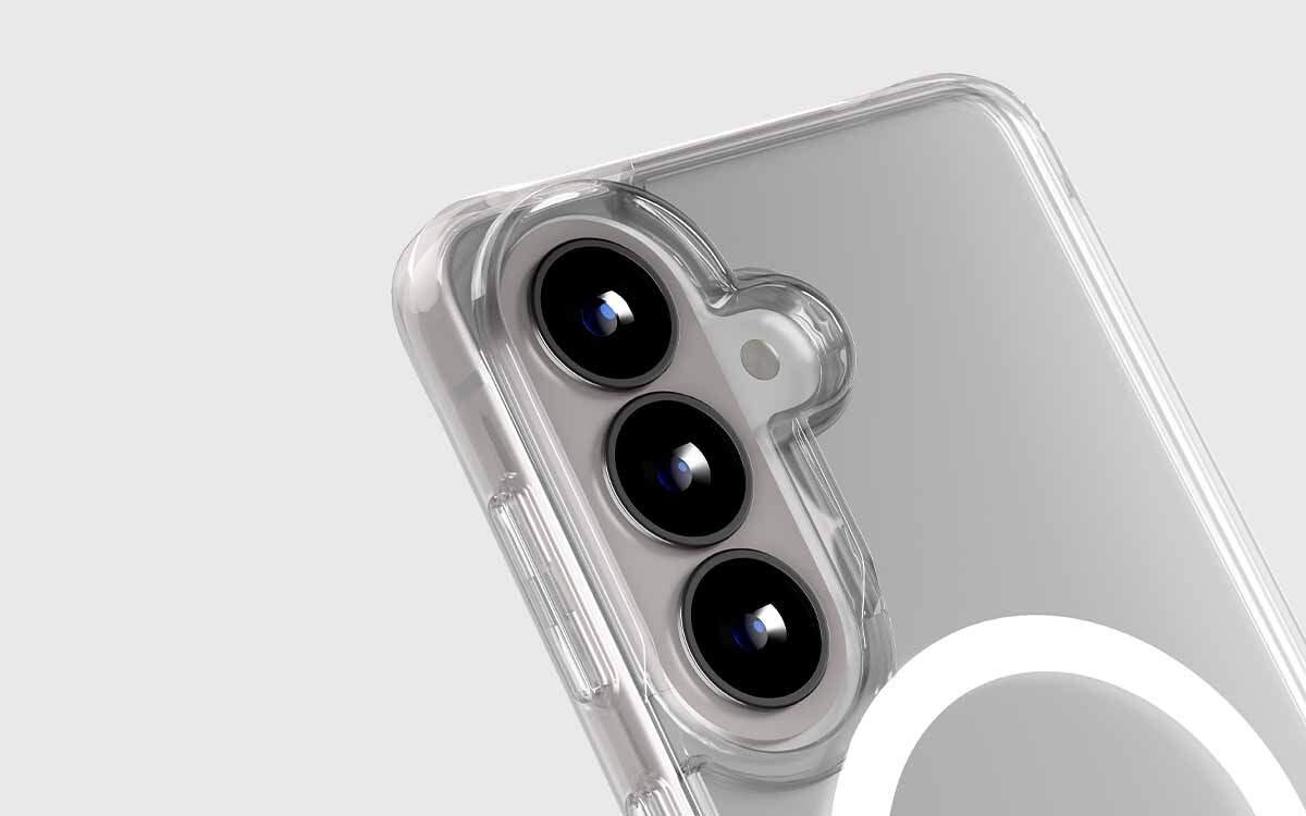 Etui PURO Lite Mag do Samsung Galaxy S26 przezroczyste etui podkreślające design telefonu ochrona przed zarysowaniami, smartfon z założonym etui na szarym tle