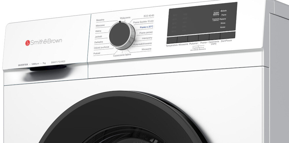 Pralka SMITH&BROWN SWAT-612-W23 możliwości styl wygląd łatwa obsługa pojemność 7 kg 1200 obr/min wirowanie