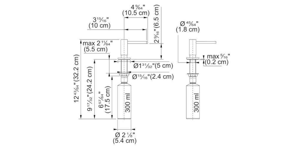 DOZOWNIK PŁYNU DO NACZYŃ FRANKE Active SM 119.0547.906 czarny mat dane techniczne zdjęcie wymiarów techniczne rysunek dodatkowe informacje kolor Materiał Pojemność średnica otworu Wymiary