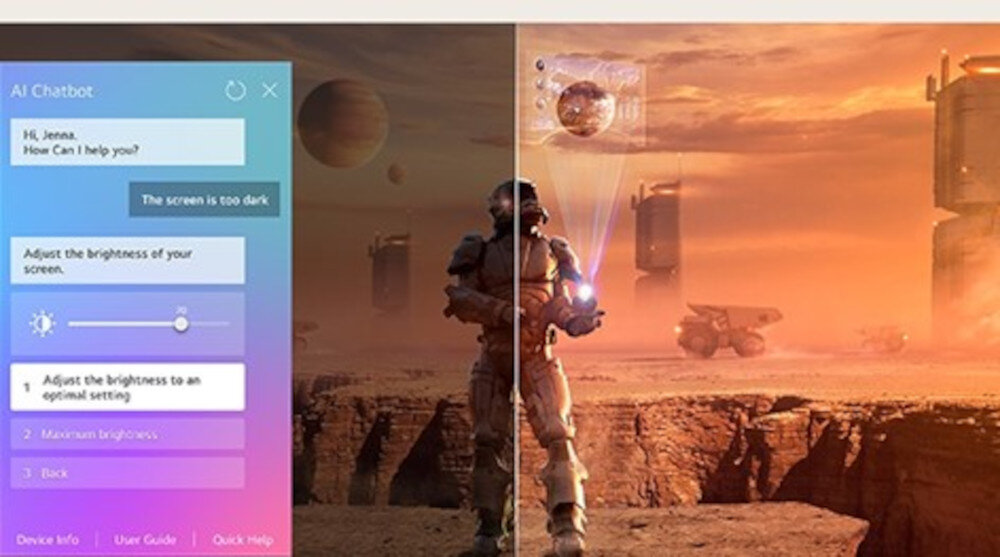 Telewizor LG 85QNED93A6A AI Chatbot szybka interakcja rozwiązania, astronauta na czerwonej planecie