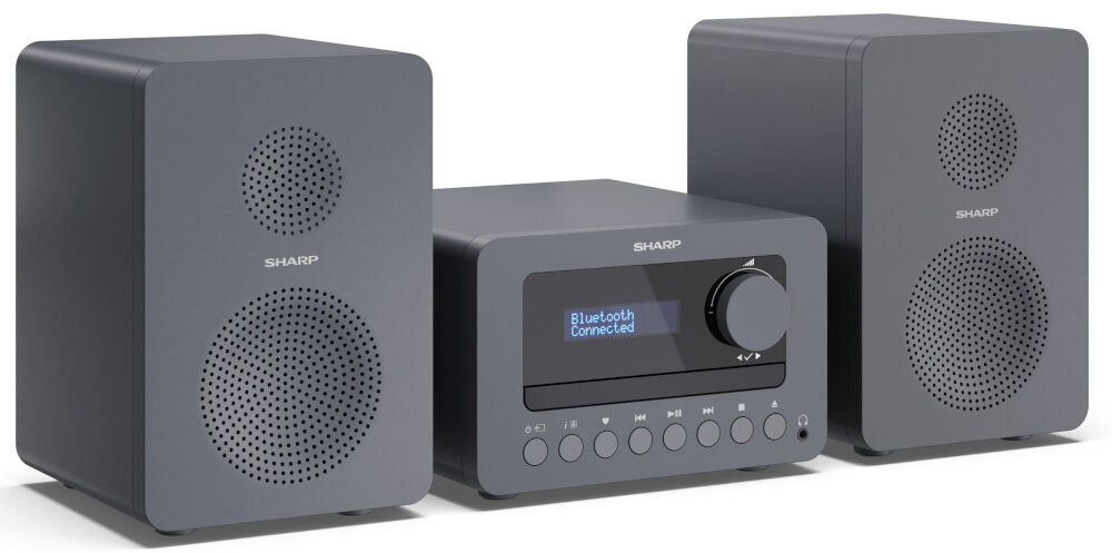 Wieża SHARP XL-B514 GY odtwarzacz CD CD-R CD-RW, wieża po skosie na białym tle