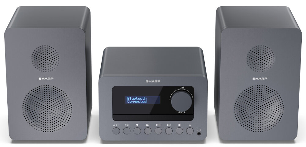 Wieża SHARP XL-B514 GY system stereo 2.0 moc 2x10W RMS, wieża od frontu na białym tle