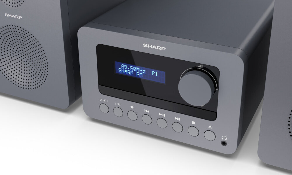 Wieża SHARP XL-B514 GY pilot zdalnego sterowania kompaktowe wymiary, kadr wieży na białym tle