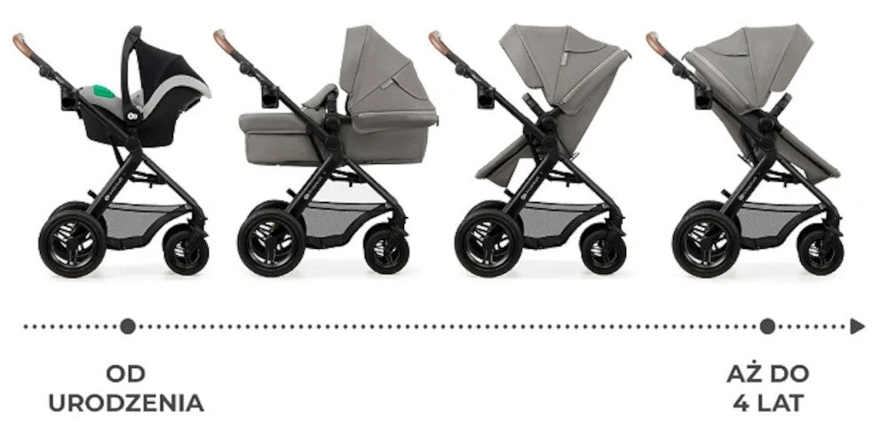 Wózek wielofunkcyjny KINDERKRAFT Moov 2 Air 3w1 Jasnoszary Jeden wózek na lata od narodzin aż do wieku przedszkolnego waga do 27 kg akcesoria pojemny kosz na zakupy wsparcie spacer