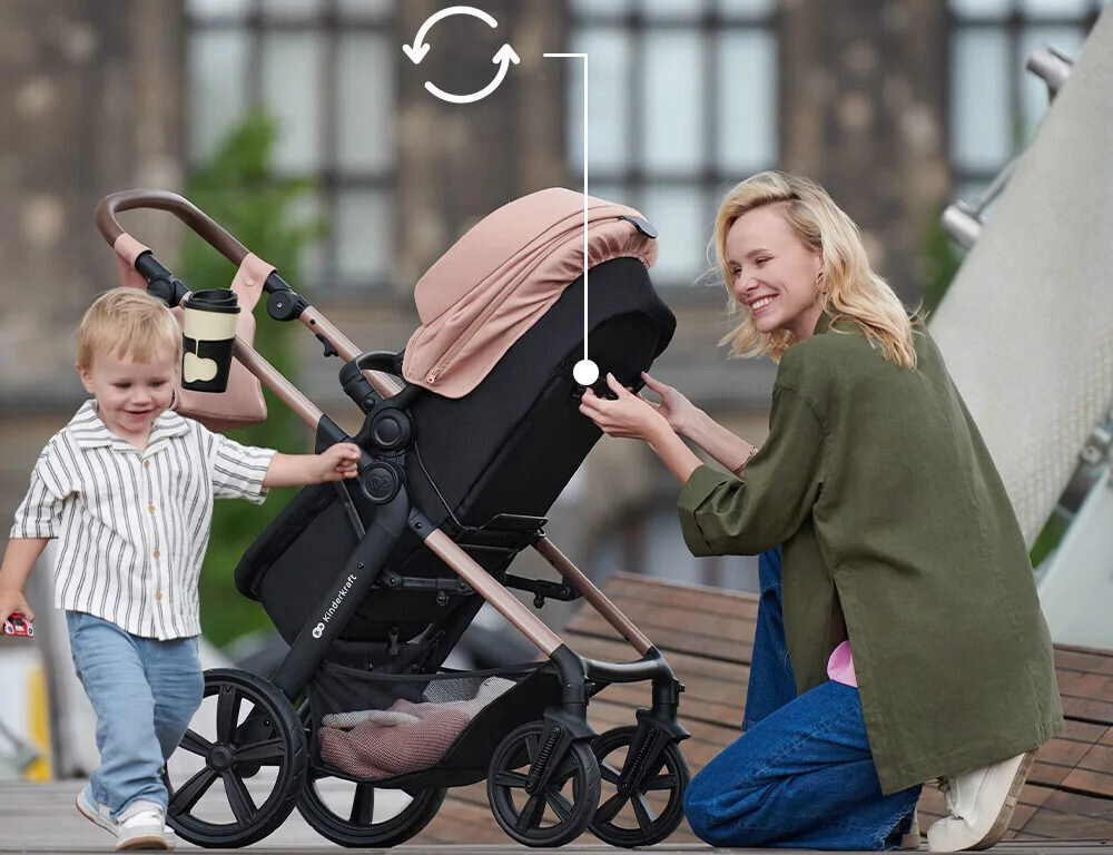 Wózek wielofunkcyjny KINDERKRAFT Moov 2 Air 3w1 Jasnoszary Gondola i spacerówka Transformowalne siedzisko 2 w 1 w kilka ruchów wygoda komfort użytkowanie korzystanie przechowywanie 