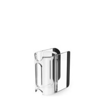 Przezroczysty, plastikowy uchwyt o prostokątnym kształcie z zaokrąglonymi krawędziami.