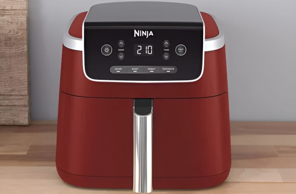 Frytkownica beztłuszczowa NINJA Foodi AF140EUCMCM Air Fryer Czerwony frytkownica na blacie czerwona obudowa wyświetlacz jasne tło Szuflada o pojemności 4,7 litra dla jednej lub dwóch osób 1 kg kurczaka 500 g frytek wygodne gotowanie nie zajmie dużo miejsca na blacie kuchennym do niewielkich kuchni ergonomiczna konstrukcja 