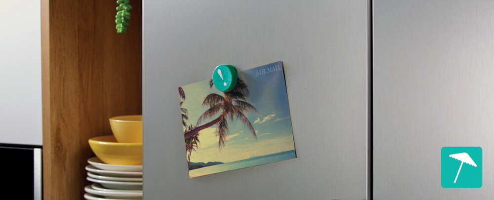 LODÓWKA GORENJE NRR9185EABXLWD wizualizacja kartka z wakacji na lodówce ikona tryb wakacyjny oszczędzanie energii