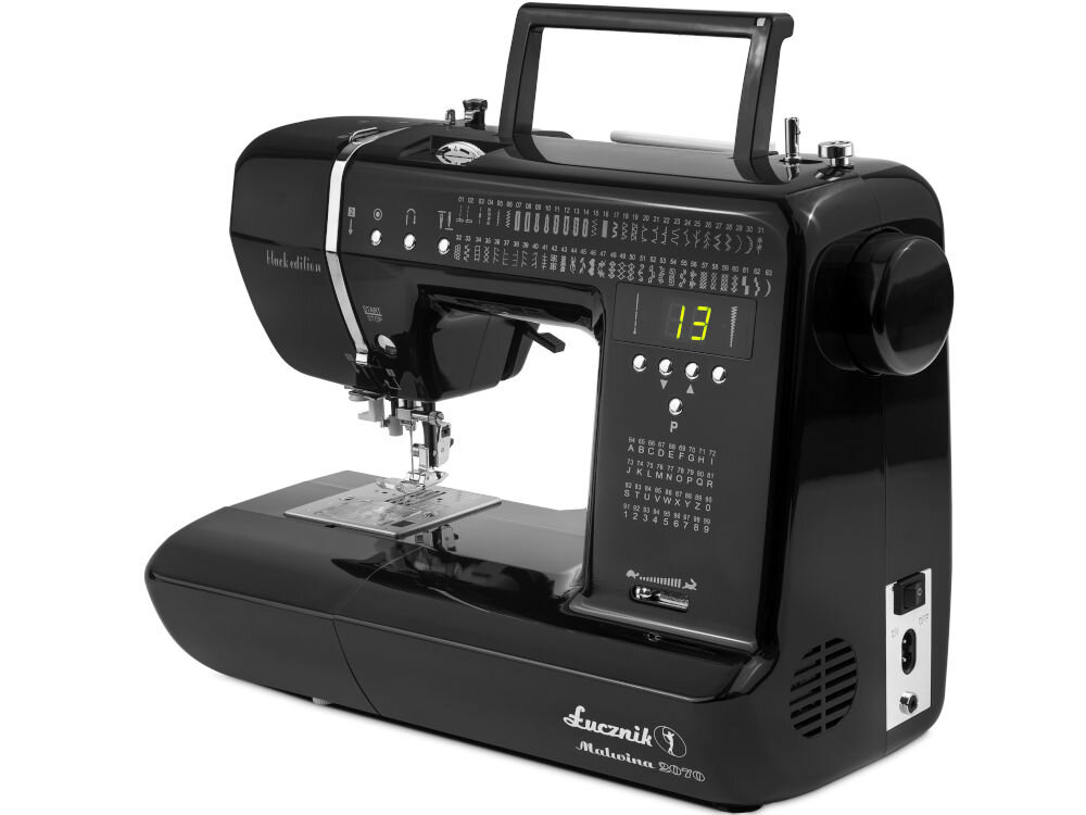 Maszyna do szycia ŁUCZNIK Malwina 2070 Czarny obszywanie dziurek na guziki automatyzowanie procesu 8 różnych programów obszywania szybkie dopasowanie dziurki oszczędność czasu podniesiona jakość wykończenia precyzja i wygoda 