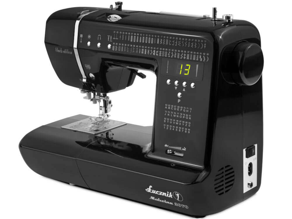 Maszyna do szycia ŁUCZNIK Malwina 2070 Czarny automatyczne nawlekanie nici na igłę przewijanie nici na szpulkę oszczędność czasu uproszczona obsługa osoby bez doświadczenia proste rozpoczęcie pracy skupienie się na szyciu 
