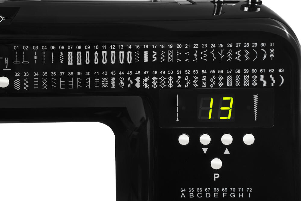 Maszyna do szycia ŁUCZNIK Malwina 2070 Czarny wyświetlacz LED ułatwiony wybór ściegów kontrola ustawień maszyny czytelne komunikaty intuicyjny układ przycisków prosta obsługa każdy odnajdzie się w pracy oszczędność czasu uproszczony proces szycia 