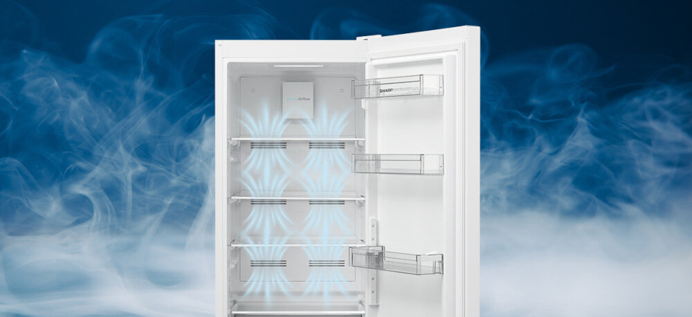 LODÓWKA SHARP SJ-FBA05DTXWE-EU Równomierne chłodzenie system MultiAirFlow szczeliny tylna ściana