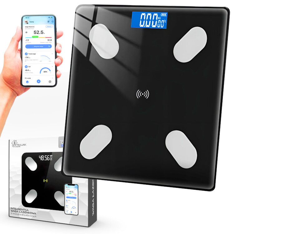 Waga łazienkowa EXTRALINK Plus+ ygląd design prezentacja wizualizacja Kontrola zdrowia w zasięgu ręki