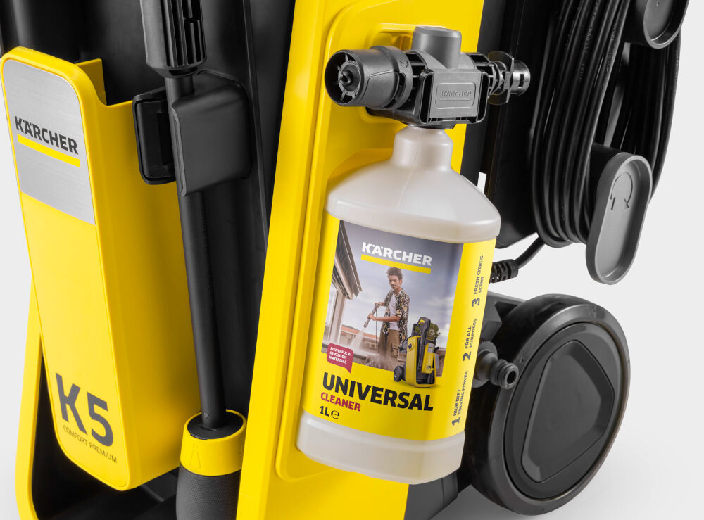 Myjka ciśnieniowa KARCHER K5 Comfort Premium 1.324-800.0 Praktyczne przechowywanie Zintegrowany bęben na wąż i miejsce na akcesoria wymiary waga