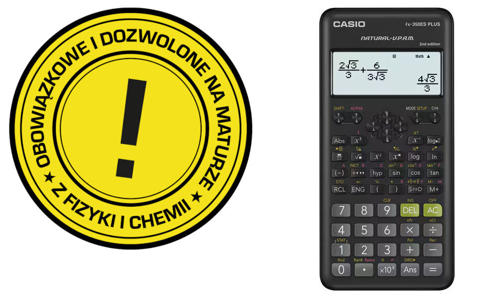 Kalkulator CASIO FX-350ES Plus 2nd Edition Zasilanie bateryjne, 9 pamięci dopuszczony na maturę