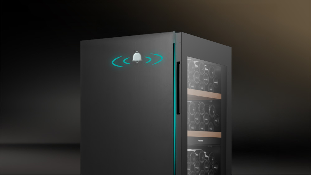 CHŁODZIARKA DO WINA HISENSE RW3N230GELF Alarm otwartych drzwi dźwięk powiadomienie sygnał czujnik ostrzeżenie