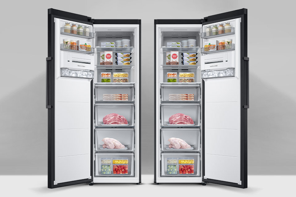 Przekładane drzwi w zamrażarce TWIN ułatwiają dopasowanie do pomieszczenia