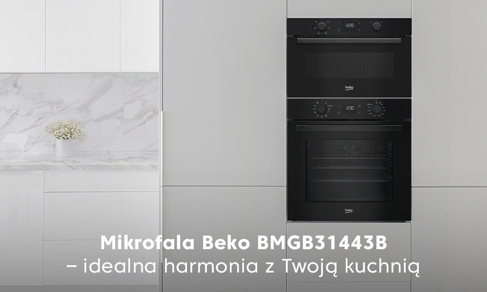 PIEKARNIK BEKO BBIM7300BD lifestyle zabudowa front zamknięty czarny dwa urządzenia styl wygląd elegancki