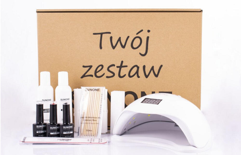 SUNONE-G01 urządzenie lampa top cleaner pilnik blok polerski patyczki waciki bezpyłowe lakier hybrydowy aceton instrukcja karta gwarancyjna