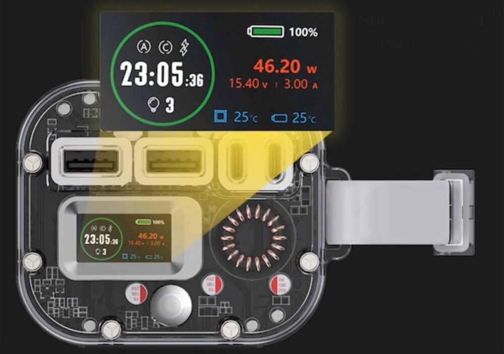 4SMARTS Lucid Ultra cyfrowy ekran LCD napięcie, temperaturę baterii, moc wyjściową oraz poziom naładowania 820 g 18,3 × 10 × 7 cm - zblizenie na ekran lcd z informacjami