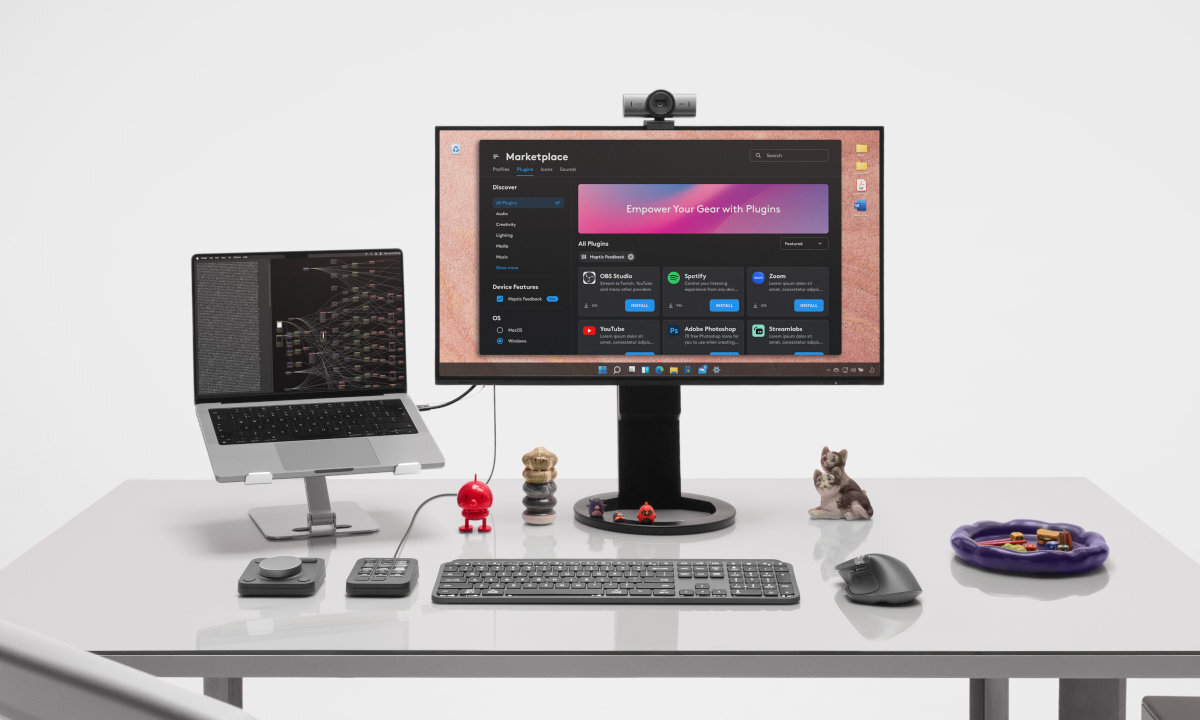 LOGITECH MX Master 4 Naturalne nachylenie rozmieszczenie przycisków pod kciukiem pracy lub zabawie - mysz na biurku obok klawiatury
