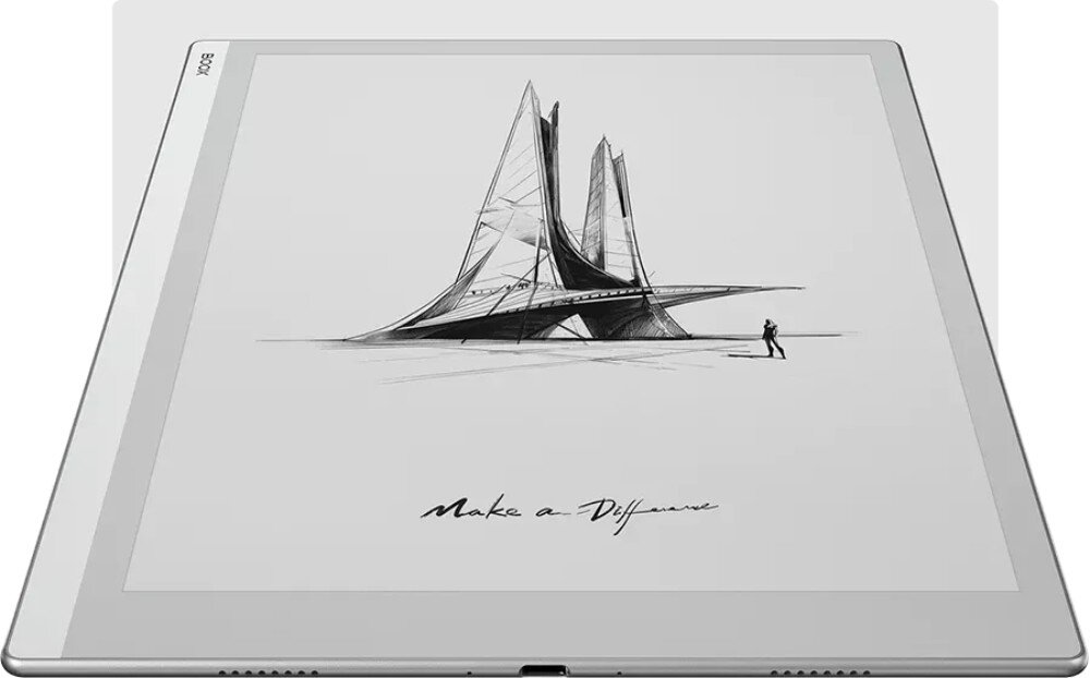 Czytnik e-booków ONYX BOOX Go Zbliżenie na leżące urządzenie z ekranem E-Ink, łączność, Wi-Fi, Bluetooth, port USB-C, ładowanie