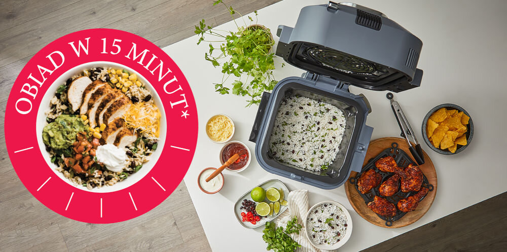 Frytkownica beztłuszczowa NINJA Speedi ON400EU Air Fryer pyszne dania zaledwie 15 minut szybka kolacja szybkie zdrowe pełne smaku dania pełnowartościowy posiłek wyśmienite dania  zdrowe smaczne proste posiłki 