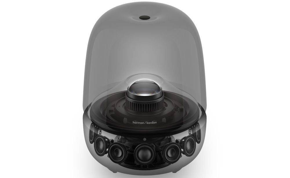 HARMAN KARDON Aura Studio 5 trójdrożny głośnik subwoofer przetworniki szerokopasmowe, głośnik mobilny od frontu na białym tle