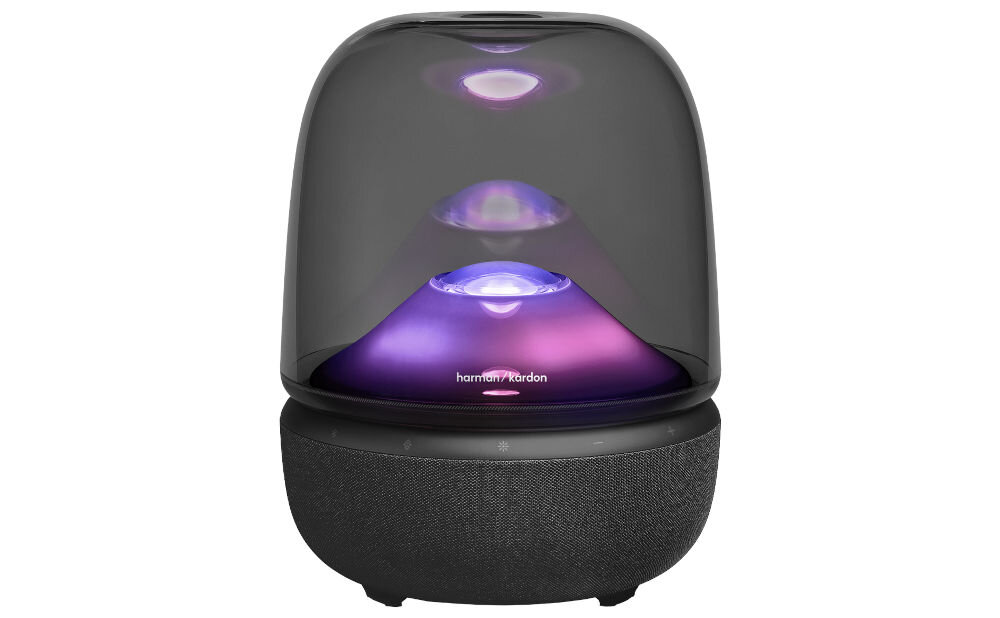 HARMAN KARDON Aura Studio 5 aplikacja HARMAN KARDON One personalizacja oświetlenia, głośnik mobilny od frontu na białym tle