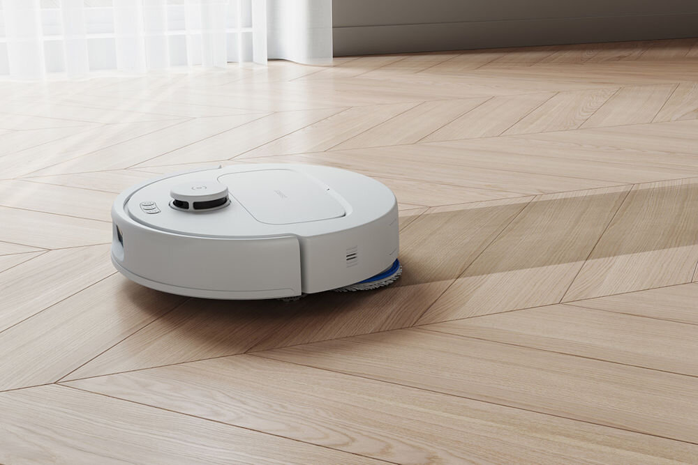 Robot sprzątający ECOVACS Deebot N30 Pro Omni Biały technologia ZeroTangle 2.0 zapobieganie plątaniu włosów funkcja TrueEdge mopowanie przy krawędziach skuteczne ssanie precyzyjne czyszczenie krawędzi siła ssania 10 000 Pa automatyczne podnoszenie mopa radzi sobie z dywanami zapobiega krzyżowemu zanieczyszczeniu  