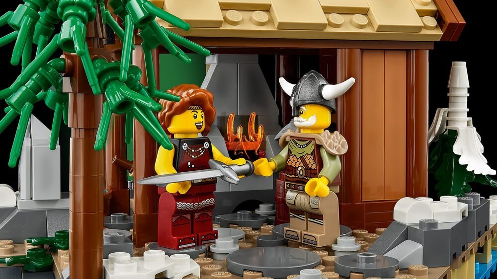 LEGO 21343 IDEAS Wioska Wikingów kuźnia z funkcją płomieni detale budowli  