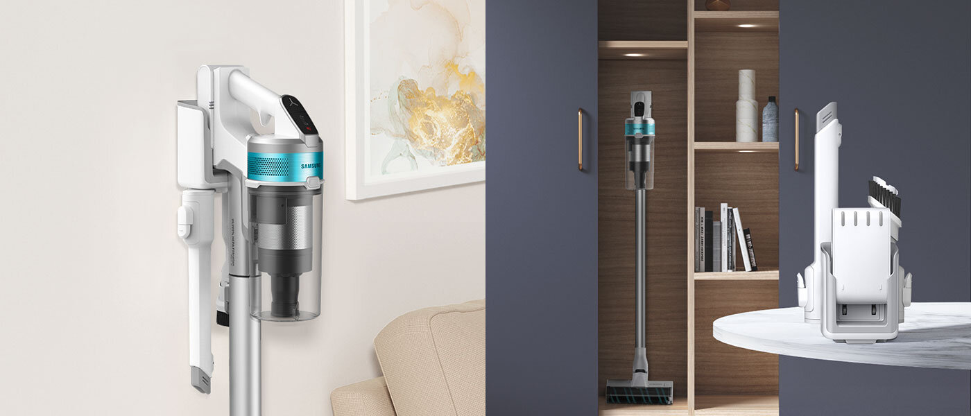 kolaż zdjęć ze stacją ładującą mocowaną do ściany, którą możesz zamontować również w szafie czy schowku