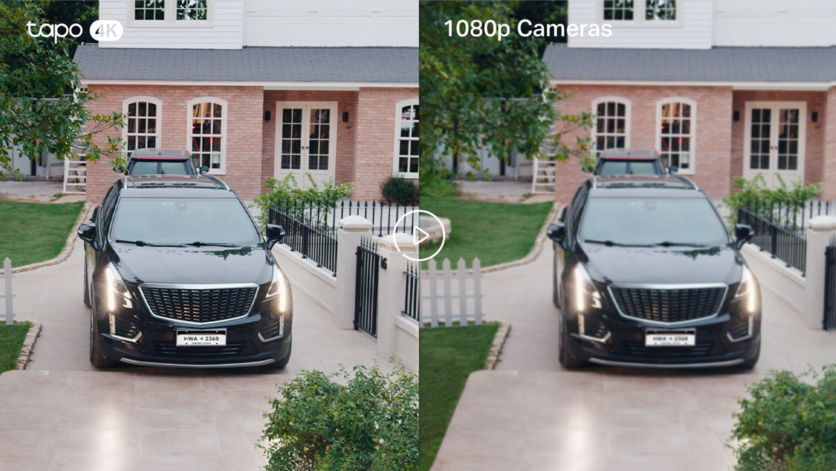 TP-LINK Tapo C560WS ogniskowej 4 mm rozdzielczość 4K przy 25 kl/s (3840 × 2160 px) tablic rejestracyjnych, twarzy oraz szybko poruszających się obiektów 45° w pionie 88° w poziomie - porownanie obrazu 4k i 1080p