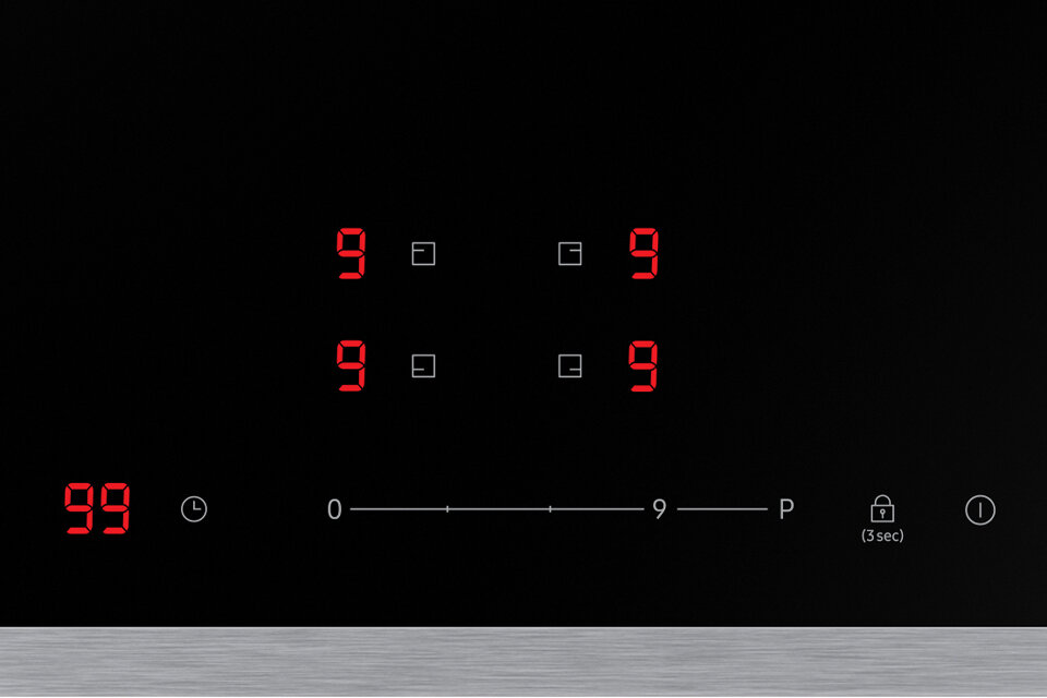 Wskaźniki wartości pól grzewczych płyty indukcyjnej Samsung NZ64T3707C1