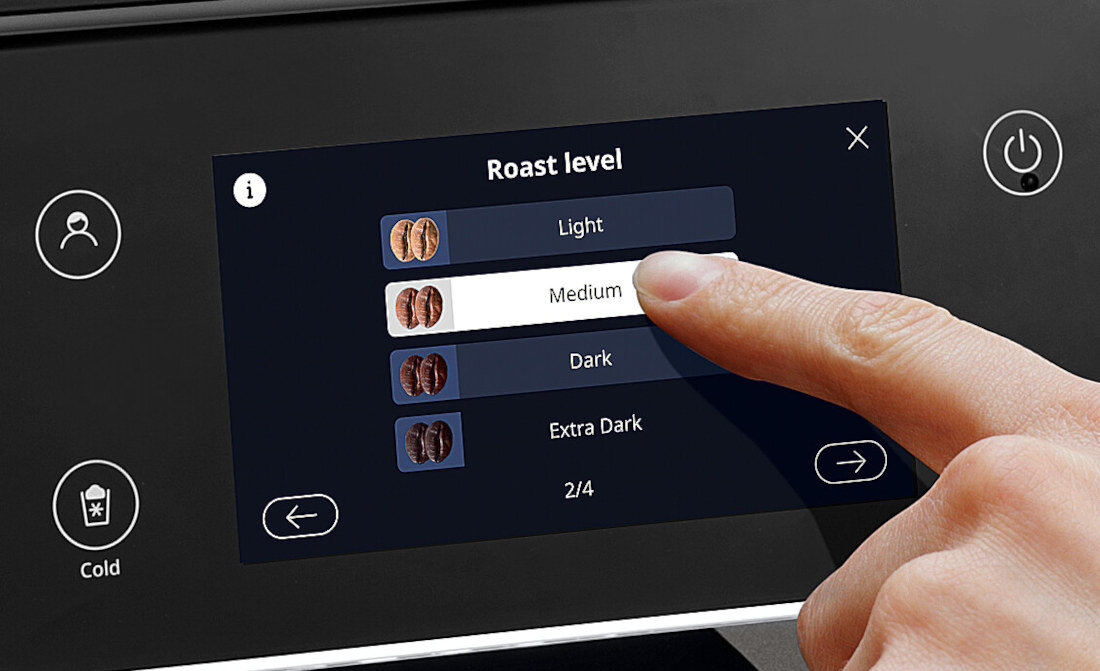 Ekspres DELONGHI PrimaDonna Aromatic ECAM630.75.TSM (Cold Brew) Ekstrakcja dopasowana do ziaren System Bean Adapt  dopasowanie parametry parzenia ziarna wypalenie aromat balans smak kawy jasnopalonej, średniej czy ciemnej