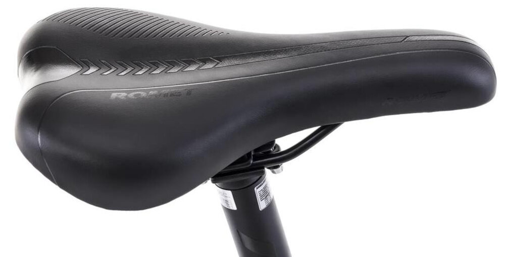 Rower górski MTB ROMET Rambler R7.4 C U18 27.5 cala Grafitowo-srebrno-turkusowy siodełko na białym tle siodełko ROMET typu VADER typu 1138 G aluminiowa sztyca ROMET o średnicy 31,6 mm i długości 350 mm można dopasować wysokość siodła do wzrostu użytkownika i stylu jazdy lekka konstrukcja sztycy wspiera manewrowanie rowerem ergonomiczne ułożenie siodełka minimalizuje zmęczenie