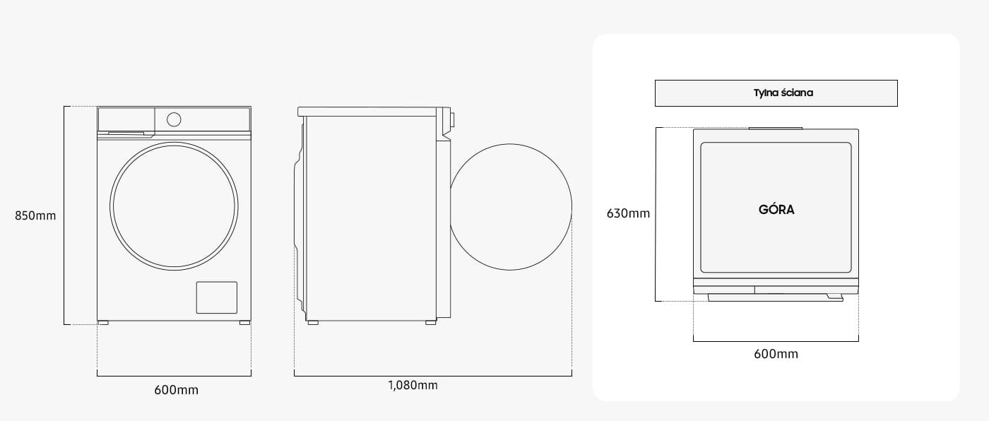pralko-suszarka Samsung WD90DB7B85GWU4 i jej wymiary