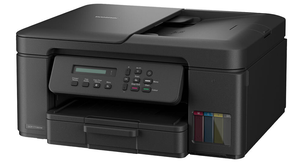 Urządzenie wielofunkcyjne BROTHER DCP-T735DW Druk w kolorze, Automatyczny druk dwustronny, Wi-Fi prezentacja urządzenia na białym tle od przodu pod kątem Obsługa papieru od 64 do 300 g/m² w różnych zastosowaniach elastyczność